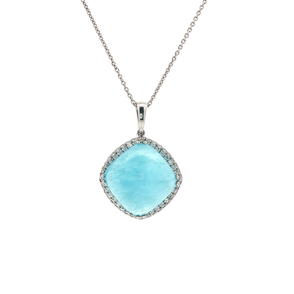 14kt White Gold Aquamarine & Diamond Halo Pendant