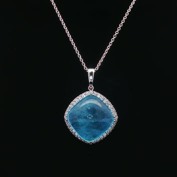 14kt White Gold Aquamarine & Diamond Halo Pendant