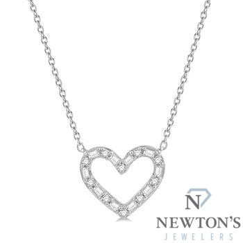 14kt White Gold Baguette Diamond Heart Pendant with Chain