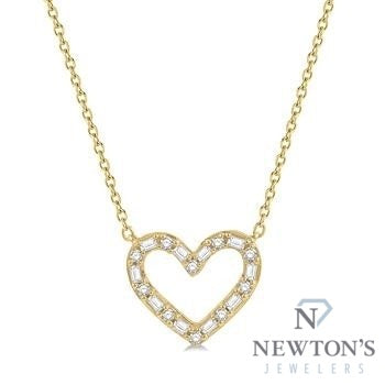 14kt Yellow Gold Baguette Diamond Heart Pendant with Chain