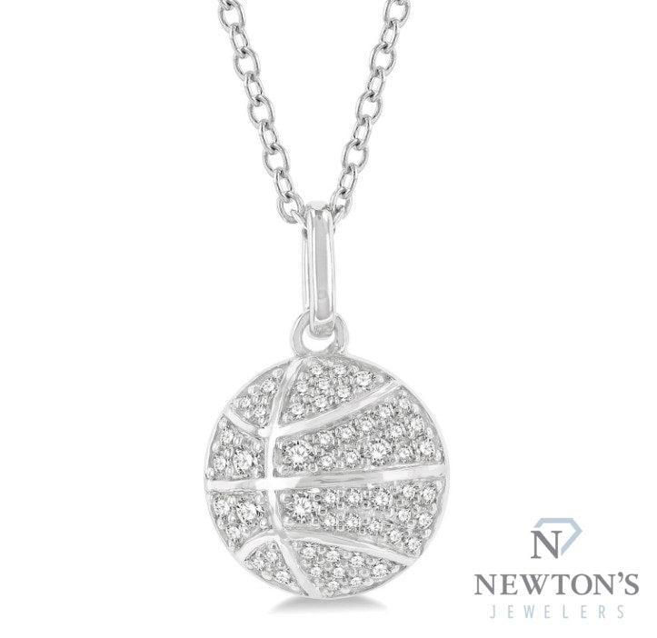 10kt White Gold Petite Diamond Basketball Pendant with Chain