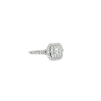 14kt White Gold Princess Cut Diamond Halo Engagement Ring