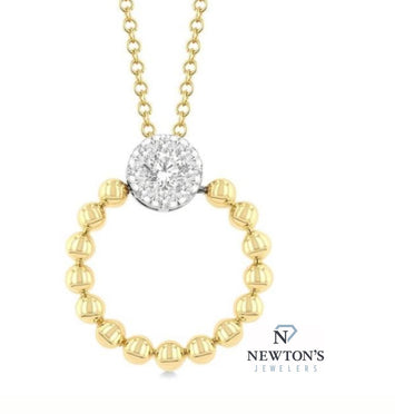 10kt Gold Beaded Pendant set with Round Diamond