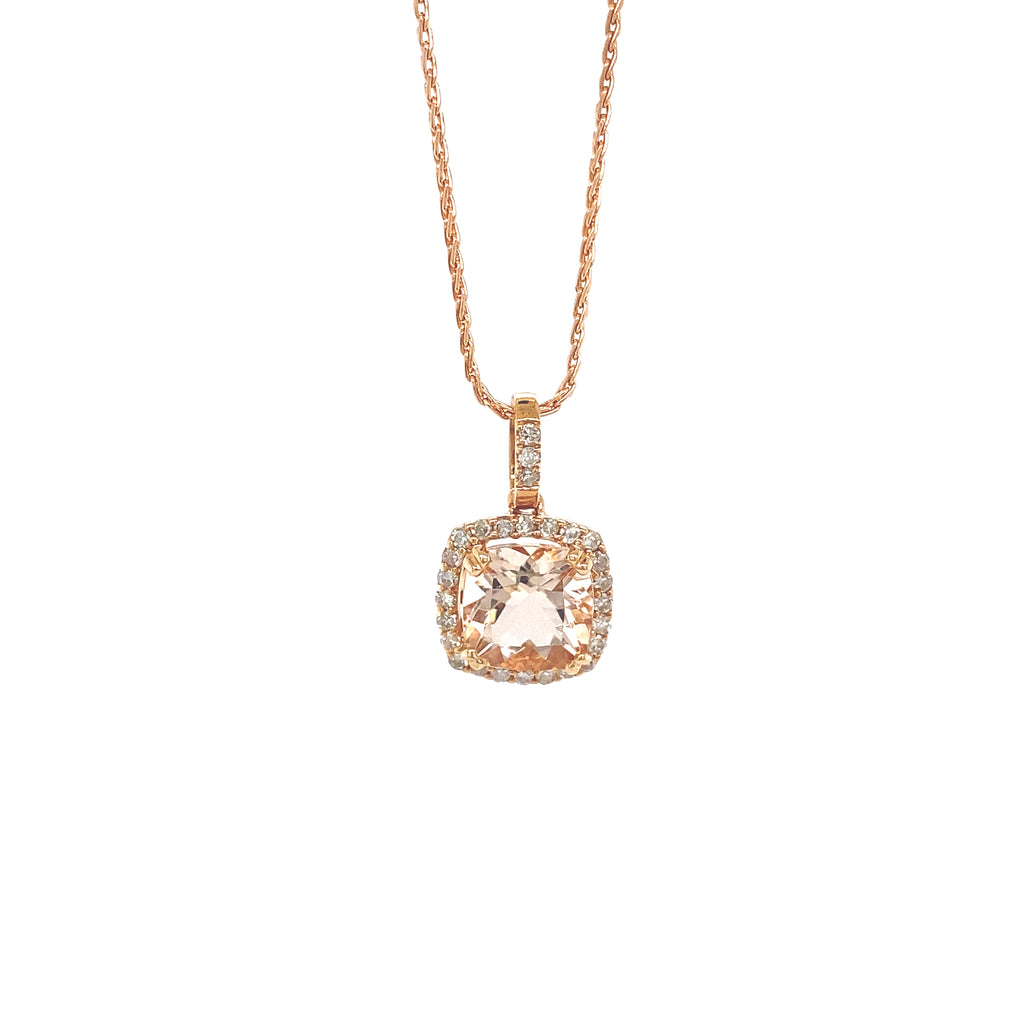 14kt Rose Gold Morganite and Diamond Pendant with Chain