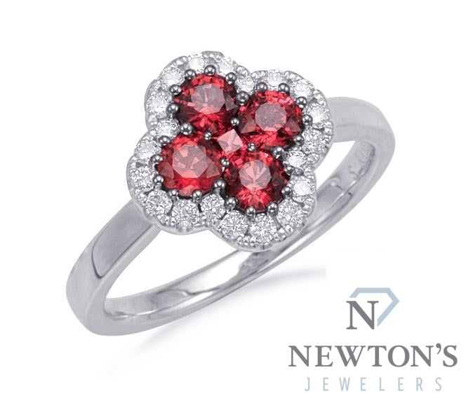 14kt White Gold Ruby & Diamond Clover Fashion Ring