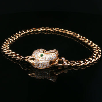 14kt Yellow Gold Diamond & Emerald Leopard Link Bracelet