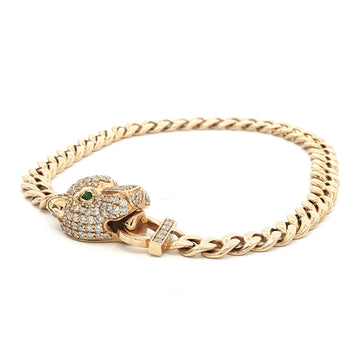 14kt Yellow Gold Diamond & Emerald Leopard Link Bracelet