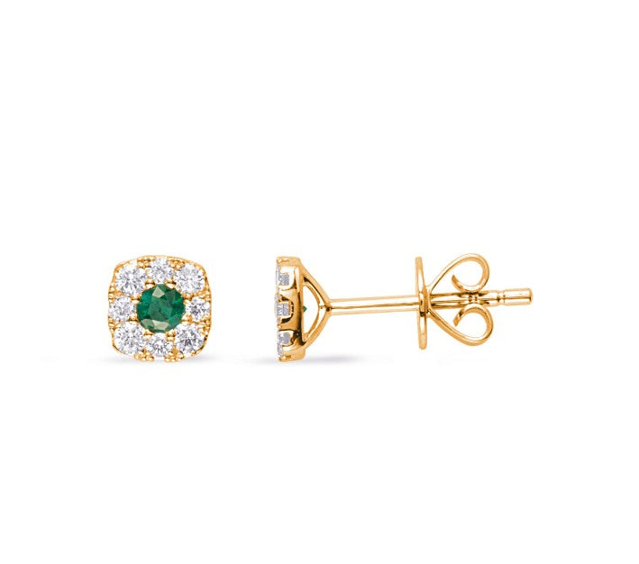 14kt Yellow Gold Emerald and Diamond Ear Studs