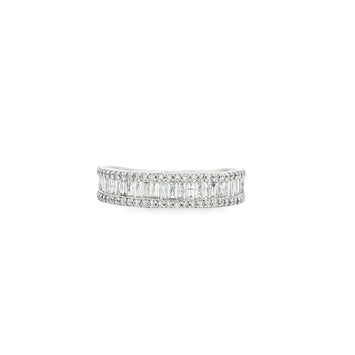 14kt White Gold Baguette & Round Diamond Band