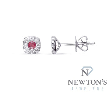 14kt Whtie Gold Ruby & Diamond Ear Studs