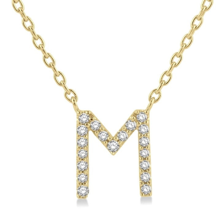 10kt Yellow Gold Initial "M" Diamond Pendant with Chain