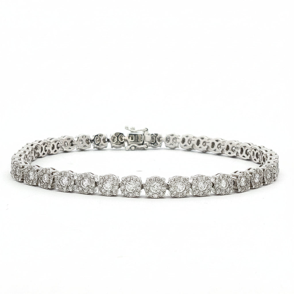 14kt White Gold Diamond Cluster Tennis Bracelet