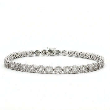 14kt White Gold Diamond Cluster Tennis Bracelet