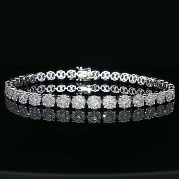 14kt White Gold Diamond Cluster Tennis Bracelet