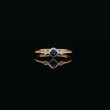 14kt Yellow Gold Bezel Set Sapphire & Diamond Ring