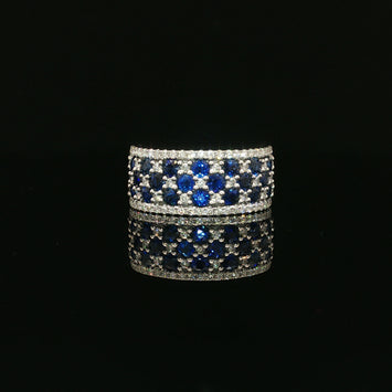 14kt White Gold Sapphire & Diamond Wide Band