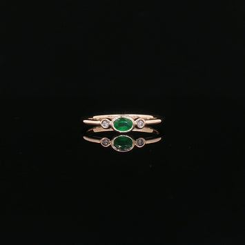 14kt Yellow Gold Bezel Set Emerald & Diamond Ring