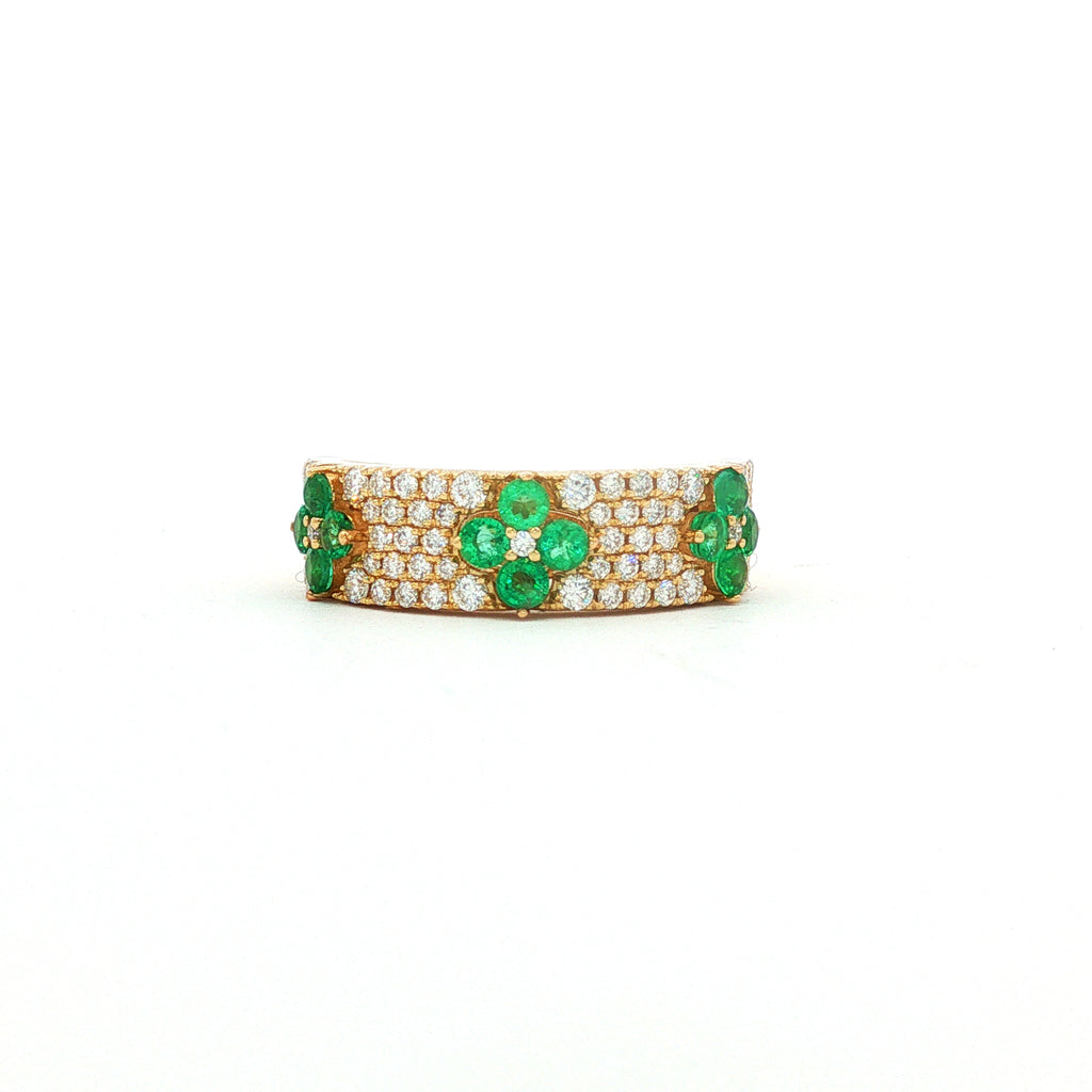14kt Yellow Gold Emerald & Diamond Floral Band