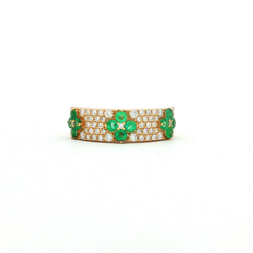 14kt Yellow Gold Emerald & Diamond Floral Band