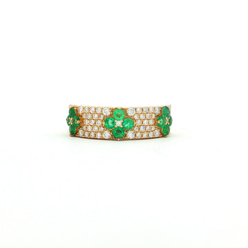 14kt Yellow Gold Emerald & Diamond Floral Band