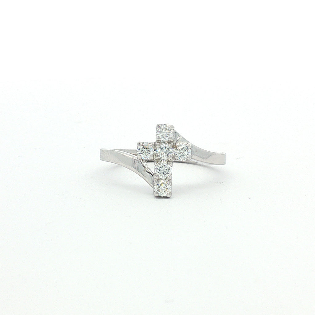 14kt White Gold Diamond Cross Ring