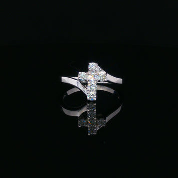14kt White Gold Diamond Cross Ring