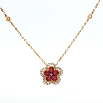 14kt Yellow Gold Ruby & Diamond Flower Necklace