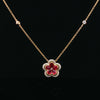 14kt Yellow Gold Ruby & Diamond Flower Necklace