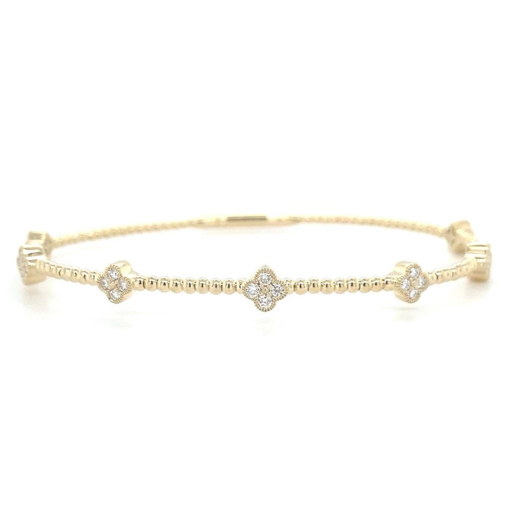 14kt Yellow Gold Diamond Clover Flexible Bangle Bracelet