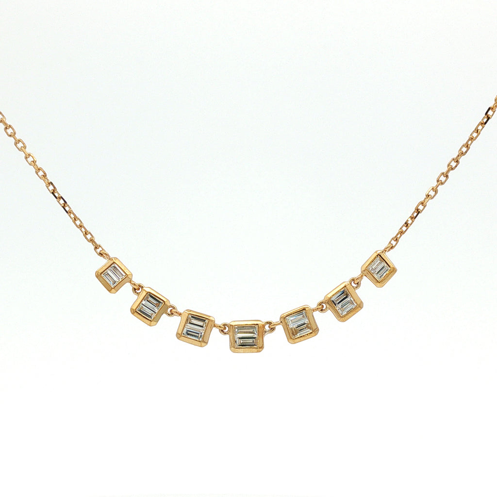 14kt Yellow Gold Bezel Baguette Diamond Necklace