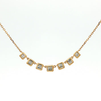14kt Yellow Gold Bezel Baguette Diamond Necklace