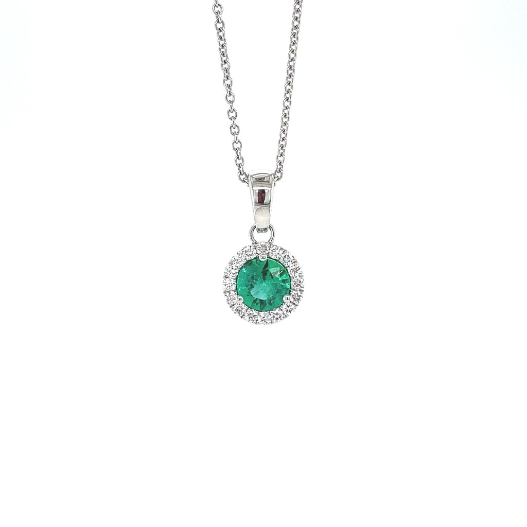 14kt White Gold Emerald and Diamond Pendant