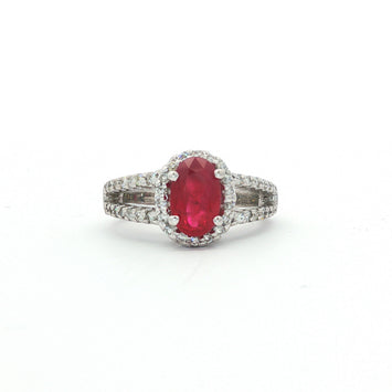 14kt White Gold Oval Ruby & Diamond Halo Ring