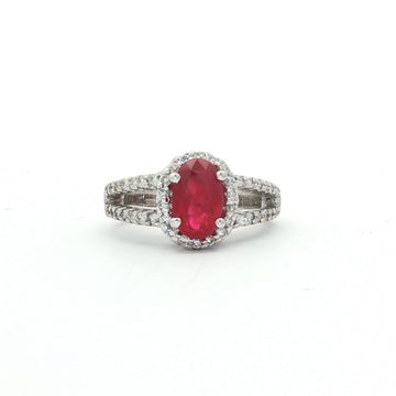14kt White Gold Oval Ruby & Diamond Halo Ring