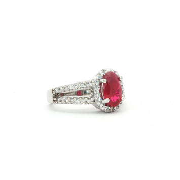 14kt White Gold Oval Ruby & Diamond Halo Ring