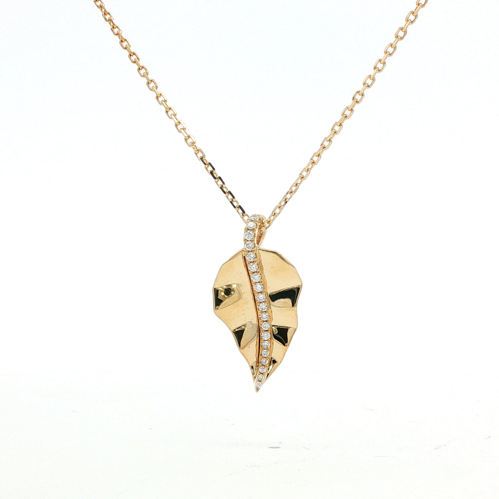 14kt Yellow Gold Diamond Leaf Pendant Necklace