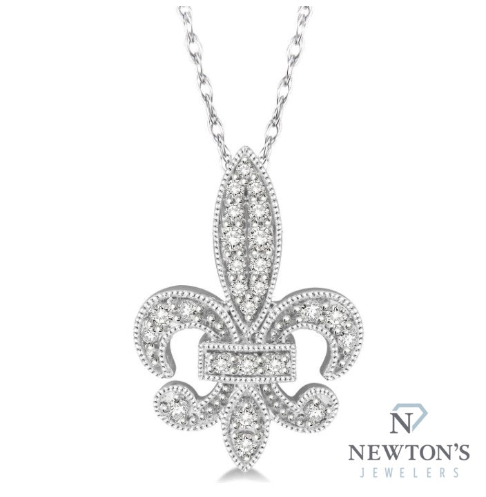 10kt White Gold Fleur De Lis Diamond Pendant