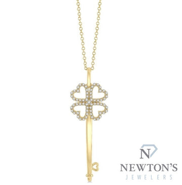 10kt Yellow Gold Heart & Key Shape Diamond Fashion Pendant
