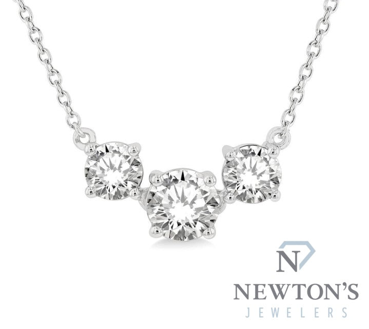 14kt White Gold Past Present & Future Diamond Necklace