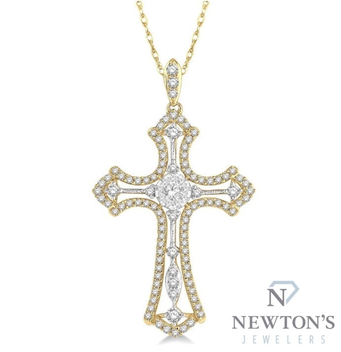 14kt Yellow Gold Cross Lovebright Diamond Fashion Pendant