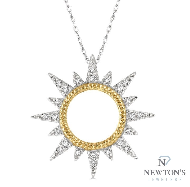 10kt White and Yellow Gold Sunrays Diamond Fashion Pendant