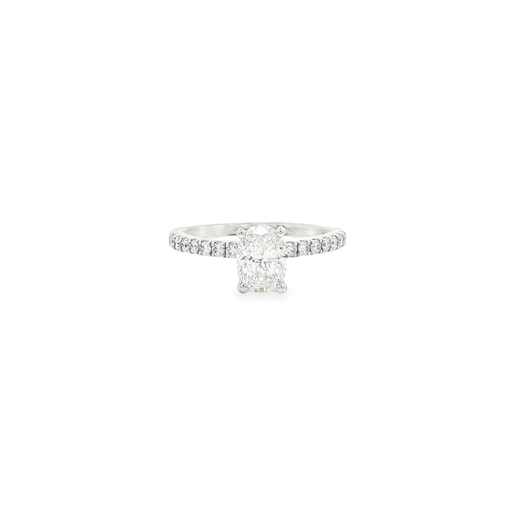 14kt White Gold Oval Diamond Engagement Ring with Pavé Band