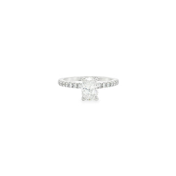 14kt White Gold Oval Diamond Engagement Ring with Pavé Band