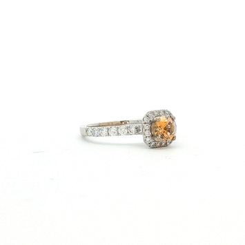 14kt White Gold Orange Sapphire & Diamond Halo Ring
