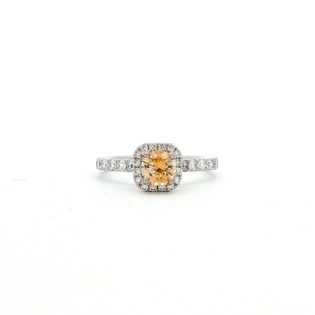 14kt White Gold Orange Sapphire & Diamond Halo Ring