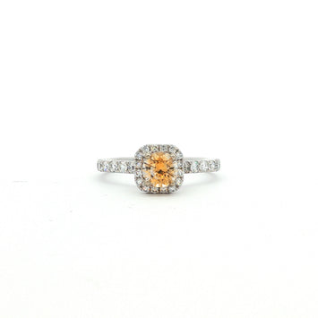 14kt White Gold Orange Sapphire & Diamond Halo Ring