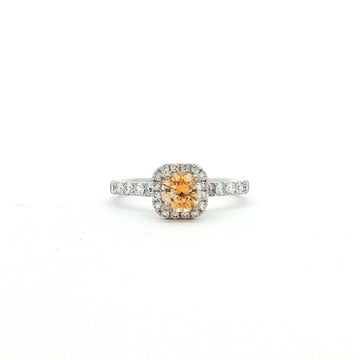 14kt White Gold Orange Sapphire & Diamond Halo Ring