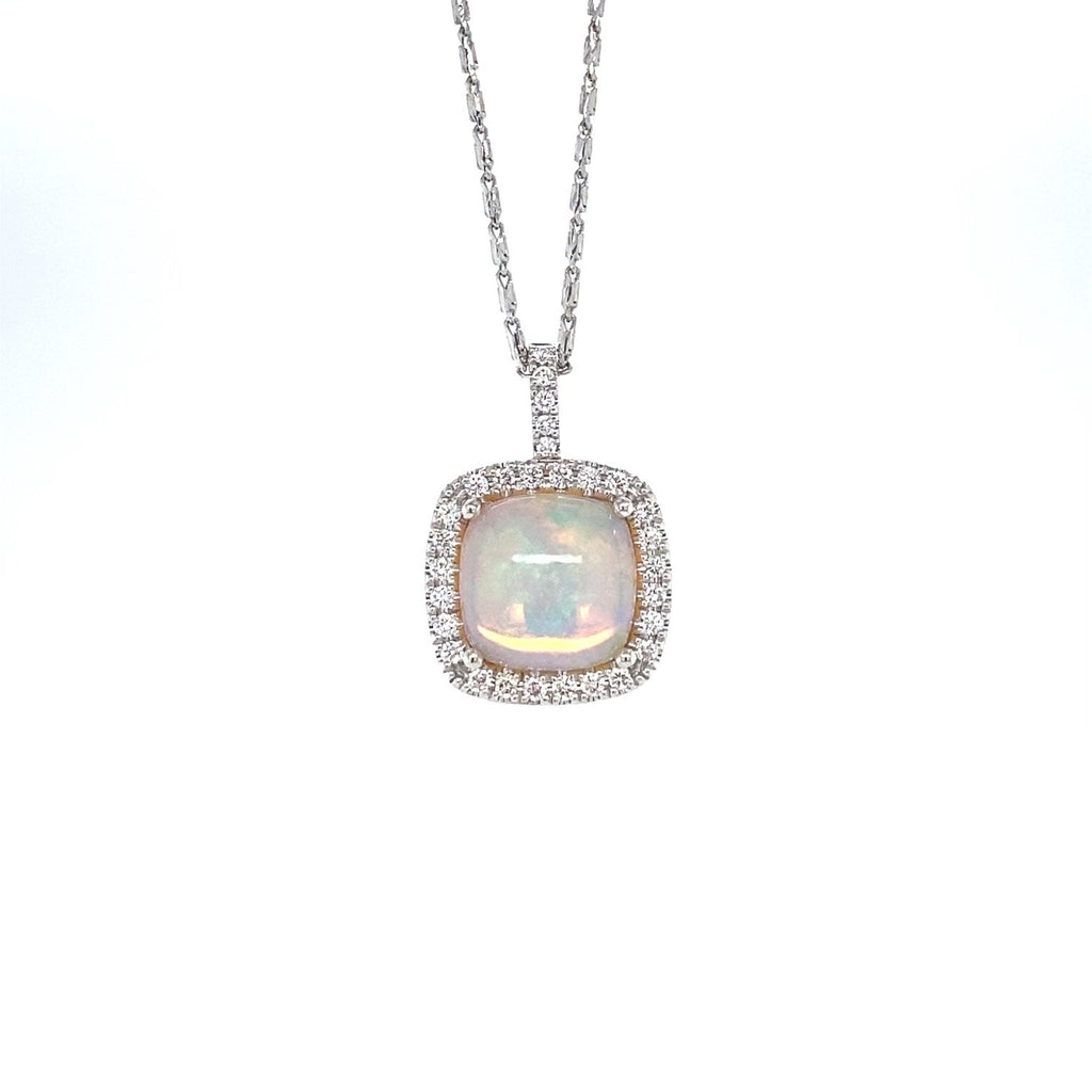 14kt White Gold Opal and Diamond Pendant