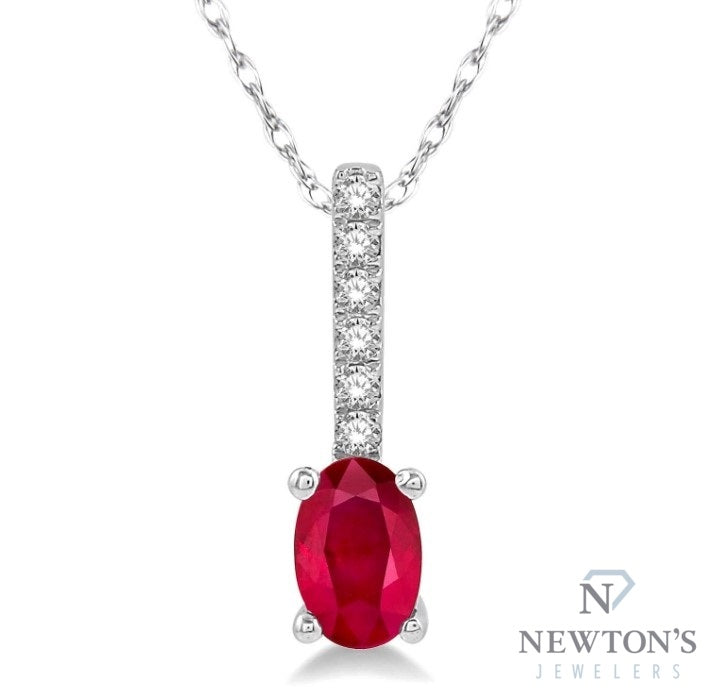 10kt White Gold Oval Shape Ruby & Diamond Pendant