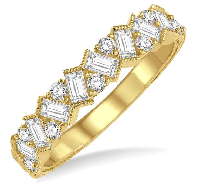 14kt Yellow Gold Scatter Zig-Zag Baguette Diamond Fashion Band